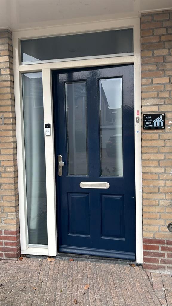 Mooie blauwe voordeur met glas, Doe-het-zelf en Verbouw, Deuren en Horren, Buitendeur, 200 tot 215 cm, Glas, Ophalen