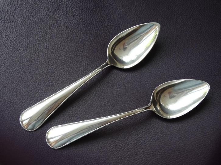Grote zilveren groentelepels parelrand, groentenlepels, 1896, Antiek en Kunst, Antiek | Goud en Zilver, Zilver, Verzenden