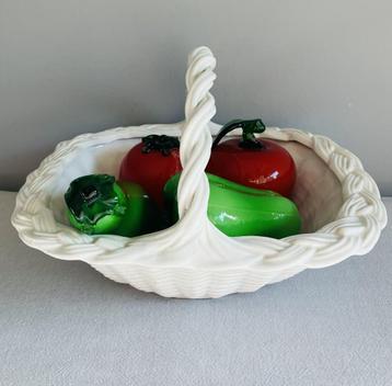Murano glas fruit / groente mand wit porselein Italy vintage beschikbaar voor biedingen