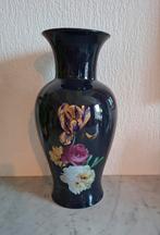 Prachtige donkerblauwe vaas met bloemen, Huis en Inrichting, Blauw, Ophalen of Verzenden, Minder dan 50 cm, Glas