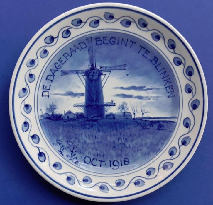 Porceleyne Fles 1918 De Dageraad 18cm (6) Blauw WO-1, Antiek en Kunst, Antiek | Wandborden en Tegels, Ophalen of Verzenden