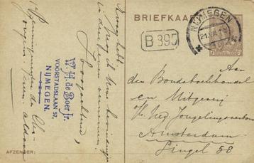 W.H. de Boer Jr., Nijmegen - 08.1923 - briefkaart beschikbaar voor biedingen