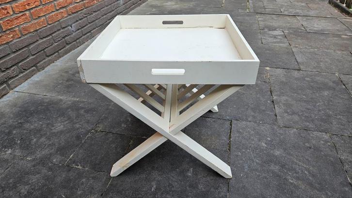 Witte bijzettafel / dienbladtafel, Huis en Inrichting, Woonaccessoires | Dienbladen, Gebruikt, Hout, Vierkant, Ophalen