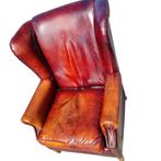 Klassieke Chesterfield oor fauteuil bruin rood leer+ BEZORGD, Gebruikt, ., Chesterfield, Ophalen of Verzenden