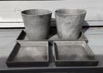 Bloempotten 2 stuks met 3 schalen betonlook grijs, Tuin en Terras, Bloempotten, Ophalen, Rond, Zo goed als nieuw, Aardewerk