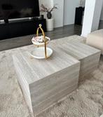 Jysk Salontafel ROLSTED 58x58/50x50 travertijn 2 stuks, Ophalen, Vierkant, 50 tot 100 cm, Zo goed als nieuw