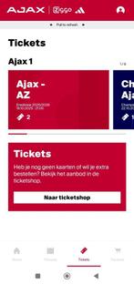 Ajax vs Az 2 kaarten vak 404, Tickets en Kaartjes, Losse kaart, Twee personen, Oktober
