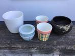 5 bloempotten - Chinees - Geruit - Wit - Klassiek, Tuin en Terras, Bloempotten, Rond, Ophalen of Verzenden, Zo goed als nieuw