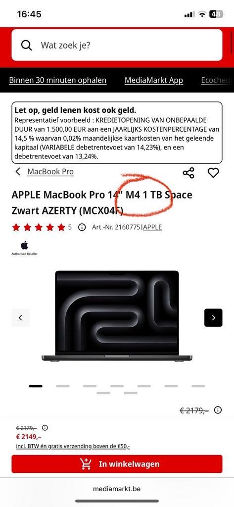 MacBook Pro 14" M4 1TB AZERTY - Zo goed als nieuw!, Computers en Software, Apple Macbooks, Zo goed als nieuw, MacBook Pro, 13 inch