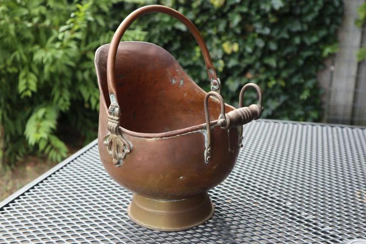 koperen kolenkit kolenbak rond met handvat bloempot, Antiek en Kunst, Antiek | Koper en Brons, Koper, Ophalen of Verzenden