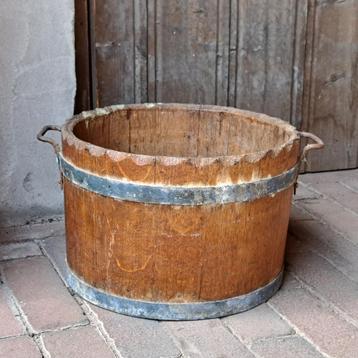 Oude brocante kaasmal kuip vat metalen handgreepjes *Etage3* beschikbaar voor biedingen