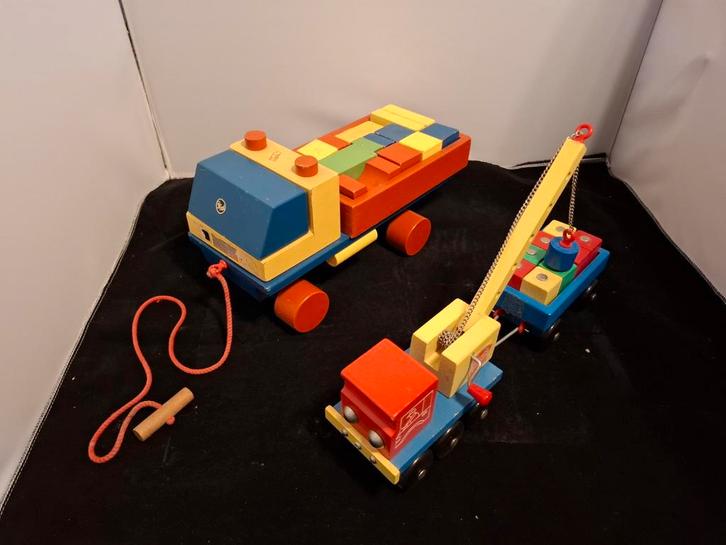 Houten Speelgoed Vrachtwagen & Takelwagen - Oud Goud!, Kinderen en Baby's, Speelgoed | Houten speelgoed, Gebruikt, Duw- of Trekspeelgoed