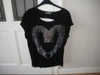 feestelijk zwart shirt glitter print korte mou vince otto 42, Kleding | Dames, Blouses en Tunieken, Ophalen of Verzenden, Zo goed als nieuw