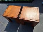 2 teak bijzettafeltjes, Minder dan 55 cm, Vierkant, Zo goed als nieuw, Hout