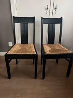 2 Boerderijstoelen met rieten zitting, Huis en Inrichting, Stoelen, Ophalen, Gebruikt, Twee, Zwart