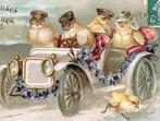 fr 1908 relief menselijk kuikens rijden in oldtimer auto, Verzamelen, Ansichtkaarten | Themakaarten, Gelopen, Overige thema's