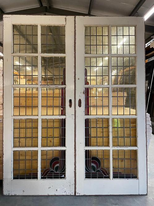 Set openslaande deuren met glas in lood 206x165cm., Antiek en Kunst, Curiosa en Brocante, Ophalen