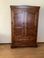 Donker grenen kast met 2 deuren en lades, Huis en Inrichting, Kasten | Wandmeubels, Ophalen, Zo goed als nieuw