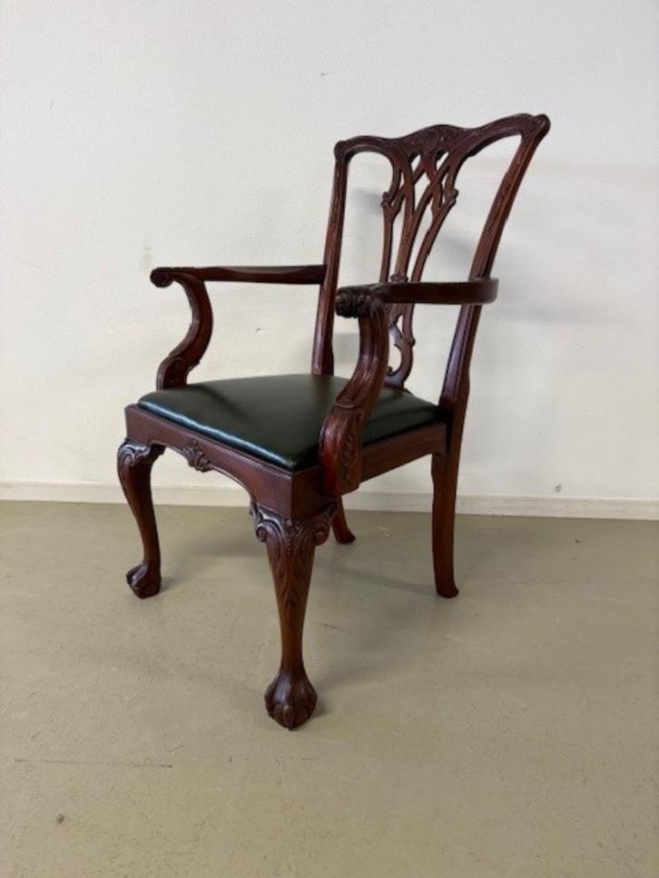 Regency bureaustoel in mahonie met groen rundleer, Huis en Inrichting, Stoelen, Nieuw, Eén, Hout, Leer, Bruin, Ophalen