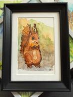 Eekhoorn Aguarel in lijst, Ophalen of Verzenden, Nieuw, Schilderij, Minder dan 50 cm