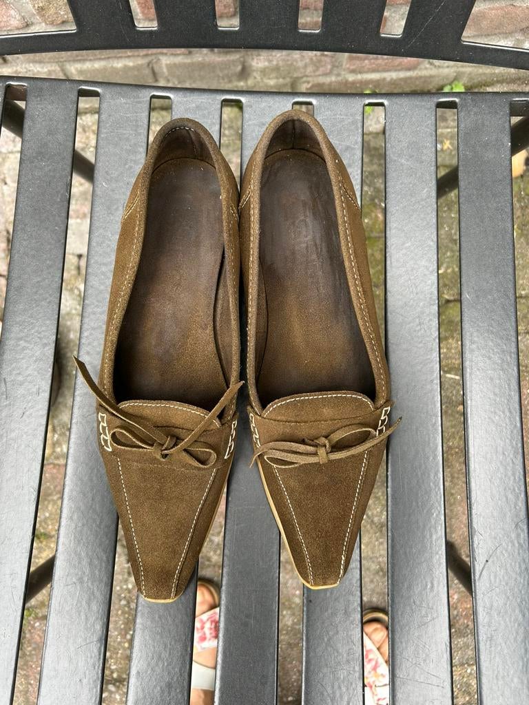 Leren suède instappers schoenen Esprit 40 groen goede staat, Ophalen of Verzenden, Zo goed als nieuw, Groen, Instappers