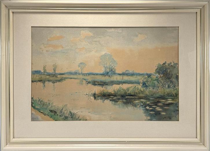 1037. Aquarel, Albert Torie, Nederland, midden 20e eeuw, Antiek en Kunst, Kunst | Schilderijen | Klassiek, Ophalen of Verzenden