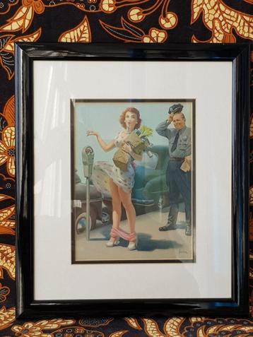 Mooie originele oude ingelijste licht erotische litho.  beschikbaar voor biedingen