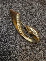 Elegante goudkleurige broche met strass – modern design –, Overige materialen, Verzenden, Zo goed als nieuw, Goud