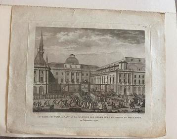 Antieke gravure Franse Revolutie 1790 – Palais de Justice beschikbaar voor biedingen