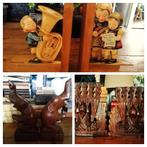 Boekensteun vintage hout kinderen - olifant - Indonesie pauw, Ophalen of Verzenden