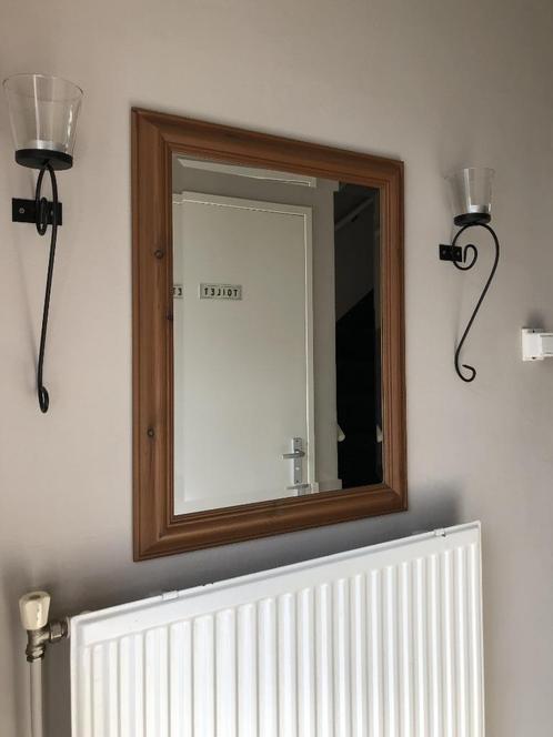Facet geslepen spiegel in grenenhouten lijst, zgan!, Huis en Inrichting, Woonaccessoires | Spiegels, Zo goed als nieuw, 50 tot 75 cm