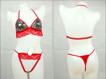 Sexy rood met zwart string setje, met glitters beschikbaar voor biedingen