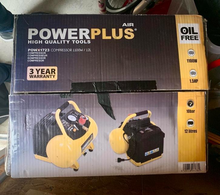 Powerplus POWX1723 Compressor - Olievrij, Doe-het-zelf en Verbouw, Compressors, Zo goed als nieuw, Minder dan 25 liter, Minder dan 200 liter/min