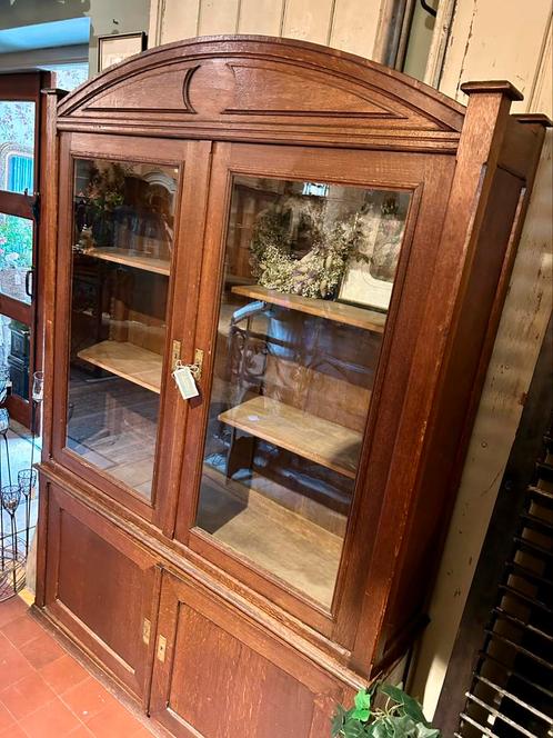 Mooie antieke servieskast, vitrine kast, hout, landelijk, Antiek en Kunst, Antiek | Meubels | Kasten, Ophalen of Verzenden