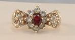 Vintage strikring met Granaat en Topaas, goud, 1971, Sieraden, Tassen en Uiterlijk, Antieke sieraden, Verzenden, Goud, Ring, Met edelsteen