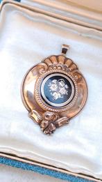 BIEDERMEIER HANGER SCHUIMGOUD MET ZWART FLORALE EMAILLE 1860, Sieraden, Tassen en Uiterlijk, Antieke sieraden, Verzenden, Overige materialen