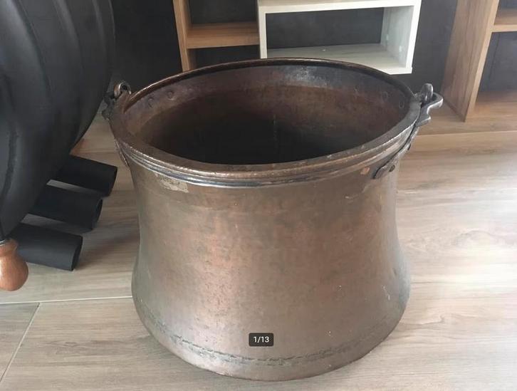 Grote rood koperen open haardhout ton, apart model, Antiek en Kunst, Antiek | Koper en Brons, Koper, Ophalen