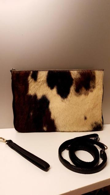 Vera Pelle Italiaans Leder Schoudertasje/Clutch  Bruin/Zwart beschikbaar voor biedingen