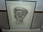 oude tekening ets oude man met pijp en pet, Antiek en Kunst, Ophalen of Verzenden