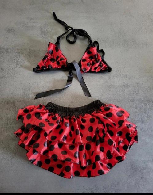Spaanse bikini maat 134 140 rood zwart gestopt triangel, Kinderen en Baby's, Kinderkleding | Maat 134, Zo goed als nieuw, Meisje