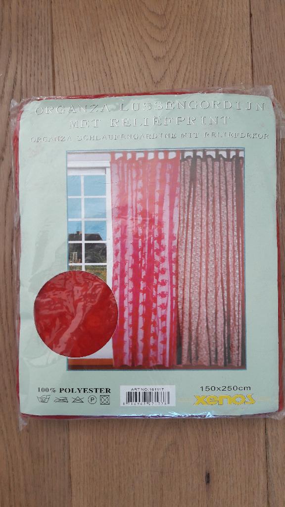 NIEUW Lussengordijnen 3x, organza, rood, 150 x 250 cm, Ophalen of Verzenden, Nieuw, Rood, 200 cm of meer