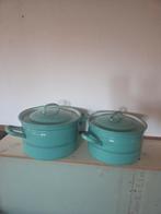 Vintage Emaille Pannenset - 2 Delig mint groen, Ophalen of Verzenden, Gebruikt, Overige materialen, Kookpan of Snelkookpan