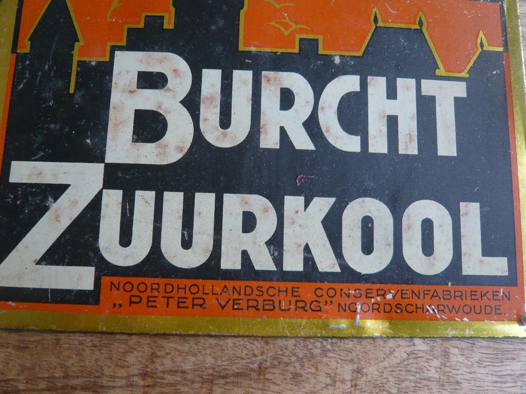 reclame bordje Burcht zuurkool, Verzamelen, Ophalen of Verzenden, Reclamebord