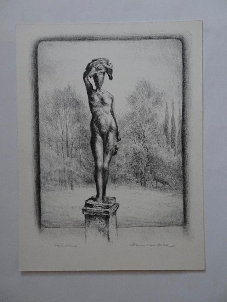 Litho standbeeld van naakte vrouw eigen druk Hans van Dokkum, Antiek en Kunst, Kunst | Litho's en Zeefdrukken, Verzenden