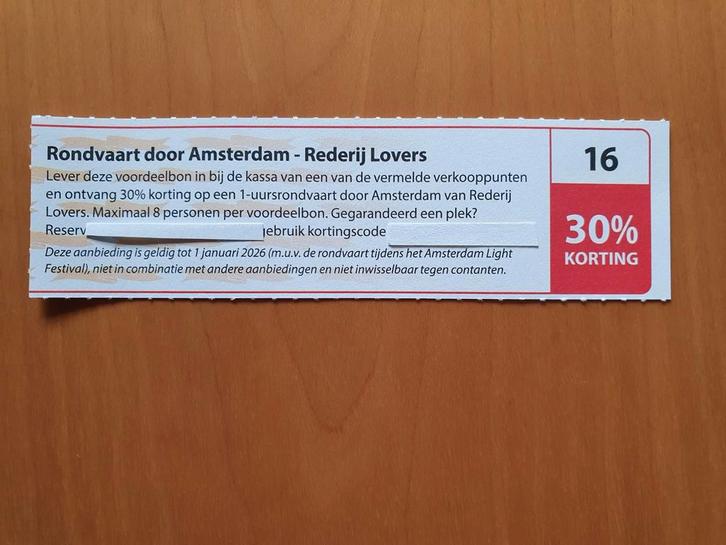 Rondvaart door Amsterdam - Rederij Lovers 30% korting, Tickets en Kaartjes, Kortingen en Cadeaubonnen, Drie personen of meer, Overige typen
