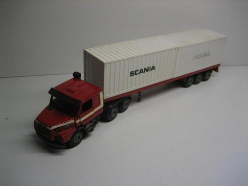 Tekno scania 142 Torpedo met container trailer, Hobby en Vrije tijd, Modelauto's | 1:50, Gebruikt, Bus of Vrachtwagen, Tekno, Ophalen of Verzenden
