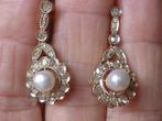 Gouden Oorhangers Diamanten en Parel / NIEUW + CERTIFICAAT, Verzenden, Goud, Oorbellen, Met edelsteen