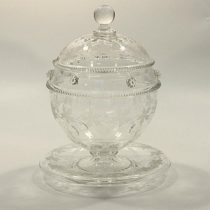 OPRUIMING - Punch/bowlpot met losse onderschotel - GAAF, Antiek en Kunst, Antiek | Glas en Kristal, Ophalen of Verzenden