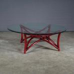 Vintage manou/bamboe salontafel met glazen blad – jaren 80, Ophalen of Verzenden, Huis en Inrichting