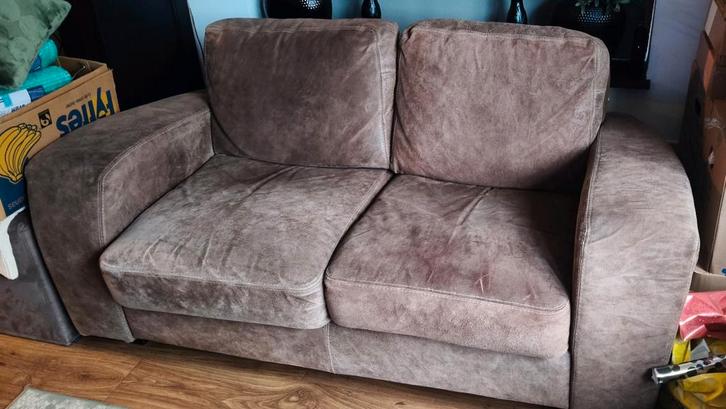 Bankstel 3-zits en 2-zits Suède beige - TEAB, Huis en Inrichting, Banken | Bankstellen, Gebruikt, Rechte bank, Vierpersoons of meer